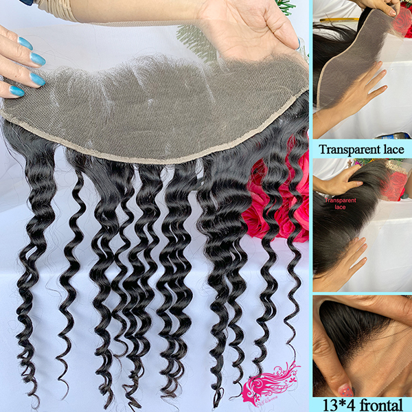 Csqueen 9A Water Wave 13*4 Transparent Lace Frontal Free Part 100% Unprocessed Hair
